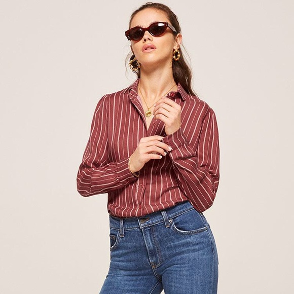 Reformation Allie Lady Top in Cabernet Stripe - Picture 7 of 7